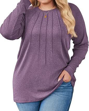 IN'VOLAND Womens Plus Size Shirts Long Sleeve Dressy Tops Casual Fashion Fall Blouses Pleated Tunics