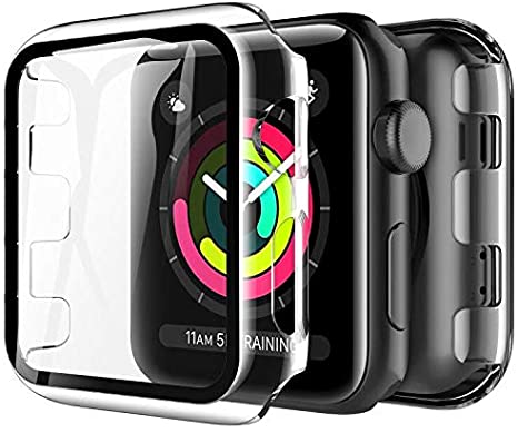 LK [2 Pack Case for Apple Watch 42mm Screen Protector, [Tempered Glass   Hard PC Protector Cover] All-around Bumper Protective Compatible With iWatch 42mm Series 3/2/1 Smartwatch Accessories - Clear