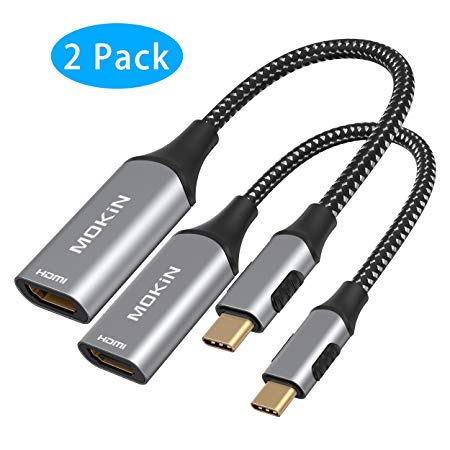 USB C to HDMI Adapter,MOKiN 4K HDMI USB-C Adapters 2Pack for MacBook Pro 2019/2018, iPad Pro/MacBook Air 2018/2019, Samsung Galaxy S9/S8, Surface Go and Dell XPS Space Gray