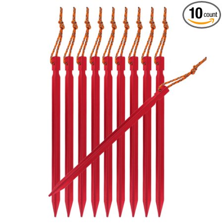 Tripmas Ultralight 7075 Aluminum Tent Stakes Rhombic Tent Pegs with Pull Cords & Pouch, 10 Pack