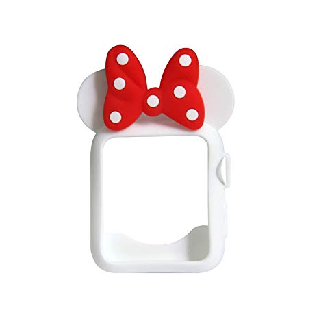 Clatune Full Body Soft TPU Bumper Case Lovely Polka Dots Bowknot Protective Frame Cover Compatible with 42mm Apple Watch Series 3/2/1 (White & Red)