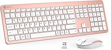 iClever Wireless Keyboard and Mouse - Rechargeable Wireless Keyboard Full Size Design with Number Pad, 2.4G Stable Connection Slim GK08 Keyboard Mouse Combo, Rose Gold