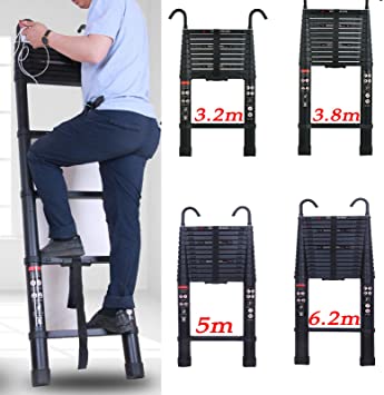 Aluminum Multi-Function Telescopic Ladder Attic Loft Ladder with Safety Hook(Removable), Stretchable Size Extension Straight Ladder Portable Step Ladder Meet EN 131 Certificate, 6.2m/20.34ft