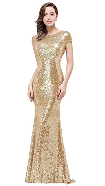 MisShow Women Sequins Prom Bridesmaid Dress Glitter Rose Gold Long Evening Gowns Formal