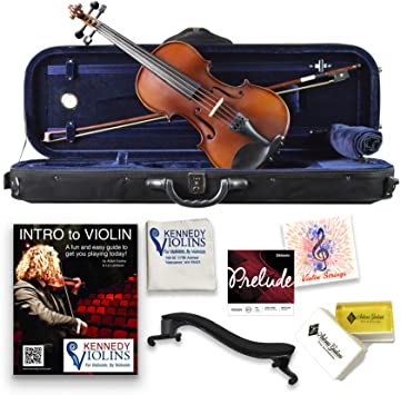 Bunnel Premier Violin Outfit 4/4 Full Size - Carrying Case and Accessories Included - Highest Quality Solid Maple Wood and Ebony Fittings By Kennedy Violins