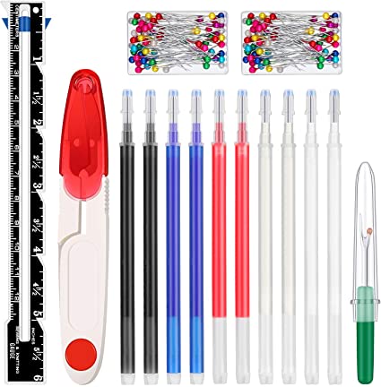 113 Pieces Gauge Measuring Sewing Tool Set, Including Sewing Gauge, Heat Erase Pens, Sewing Pins, Snips and Seam Ripper for DIY Face Cover Sewing Crafting Tool