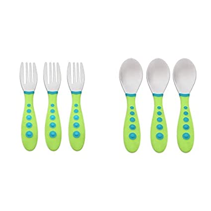 NUK First Essentials Kiddy Cutlery Forks, 3-Count (Color May Vary) with First Essentials by NUK Kiddy Cutlery Spoon Set, Color May Vary, 3pk