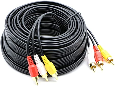 Pasow 3 RCA Cable Audio Video Composite Male to Male DVD Cable (30 Feet)