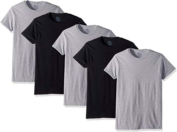 Fruit of the Loom Men's 5-Pack Black/Grey Crew T-Shirt, Assorted,