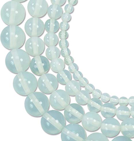 LK-CRAFTS Natural White Opalite Gemstone Round Loose Beads For Jewelry Making Findings /Accessories 1 Strand 15.5 inches - 10mm