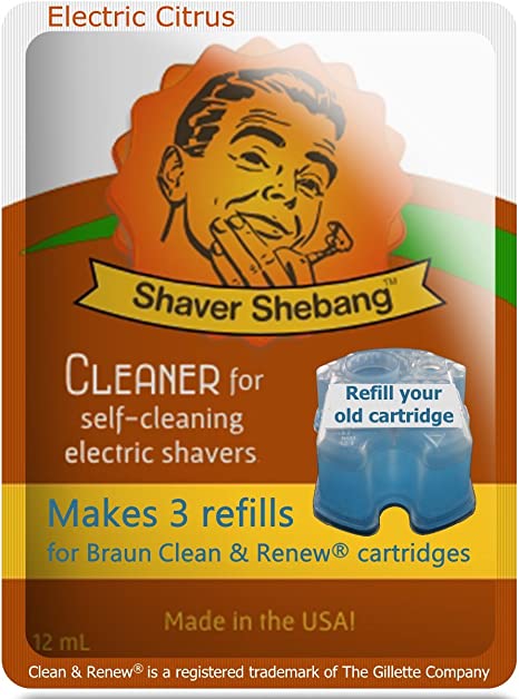 3 Pack Shaver Shebang Citrus Cleaner. Makes 9 Compatible Refills for Braun Clean & Renew cartridges - Made in USA
