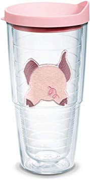 Tervis 1133496 Front & Back Pig Insulated Tumbler with Emblem and Pink Lid, 24 oz, Clear