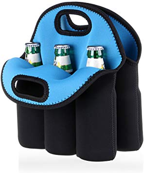 Hipiwe 6 Pack Neoprene Beer Bottle Sleeve Carrier Insulated Beer Cooler Holder Beer Can Tote Bag Keeps Drinks Cold for Milk,Baby Bottle,Beverage,Beer Cooler Bag