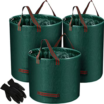 3 Pack Reusable Garden Waste Bags Yard Leaf Bags with Gardening Gloves Patio Waste Container Trash Containers Plant Clippings Bag, 3 Size