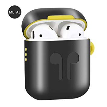Metal Airpods Case 2019 Newest Full Protective Skin Cover Accessories Kits Compatible Airpods Charging Case Ultra Lightweight Dustproof Scratchproof Case (black)