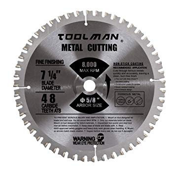 Toolman Circular Saw Blade Universal Fit 7-1/4" 5/8" 48T Carbide Tip For Metal cutting works with DeWalt Makita Ryobi