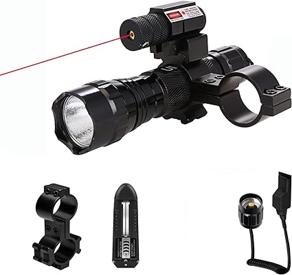 Ulako Red Dot Laser with 360 Yards Zoomable Single 1 Mode Tactical Flashlight Torch for Hunting with Scope Mount Pressure Switch