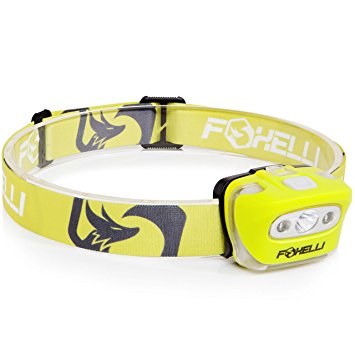 Foxelli Headlamp Flashlight - Bright 165 Lumen White Cree Led   Red Light, Perfect for Runners, Lightweight, Waterproof, Adjustable Headband, 3 AAA Batteries Incl.