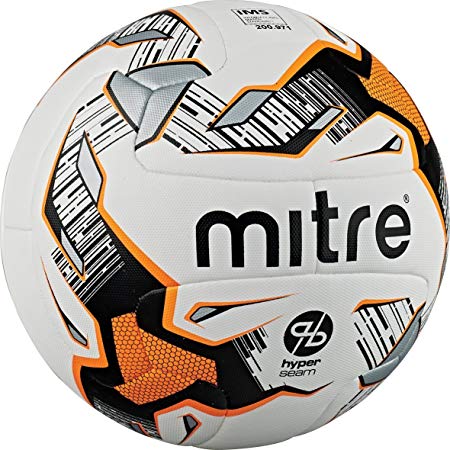 MitreUltimatch Hyperseam Fb Soccer Ball, White/Black/Orange, Size 5