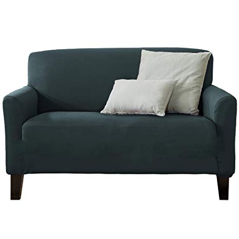 Home Fashion Designs 1-Piece Spandex Slipcover Dawson Collection. (Love Seat, Mirage Blue)