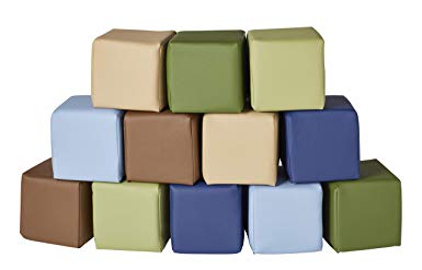 ECR4Kids SoftZone Patchwork Toddler Block Playset, Gentle Foam Blocks for Safe Active Play and Building, Built to Last, Certified and Safe, 12-Piece Set, Earthtone