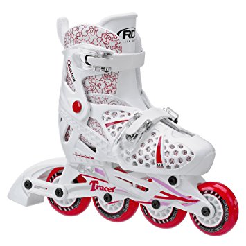 Roller Derby Girls Tracer Adjustable Inline Skate, White/Red