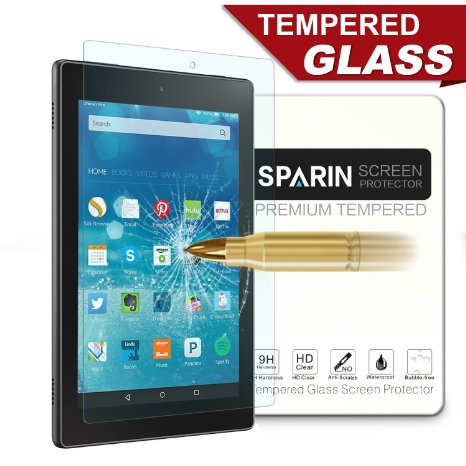 Fire HD 8 Screen Protector Tempered Glass SPARIN Bubble-Free Repeatable Installation Glass Screen Protector for NEW - Fire HD 8 2015 Released Retail Packaging