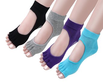 Cosfash Non Slip Skid Yoga Pilates Barre Socks with Grips for Women and Men 4 Pairs