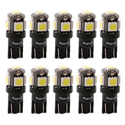ENDPAGE 10x 194 168 2825 W5W T10 5-SMD White Car LED Bulbs 2016 Newest Version Replacement for Interior Dome Map Dashboard Light & Exterior License Plate Side Marker Parking Lights Fit RV Camper Van
