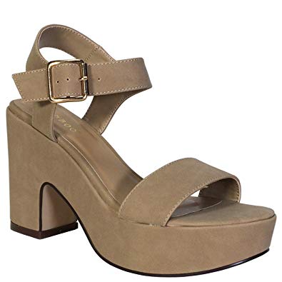 BAMBOO Women's Chunky Heel Platform Sandal with Quarter Strap