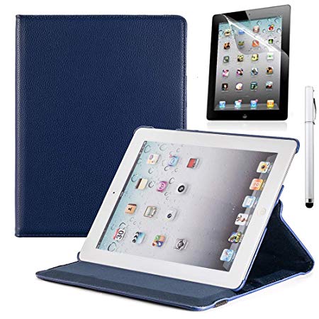 RUBAN iPad 2/3/4 Case - Multiple Angles Stand Smart Protective Cover for iPad with Retina Display (iPad 4th Gen),iPad 3 / iPad 2 (Automatic Wake/Sleep Feature) with Screen Protector - Navy Blue