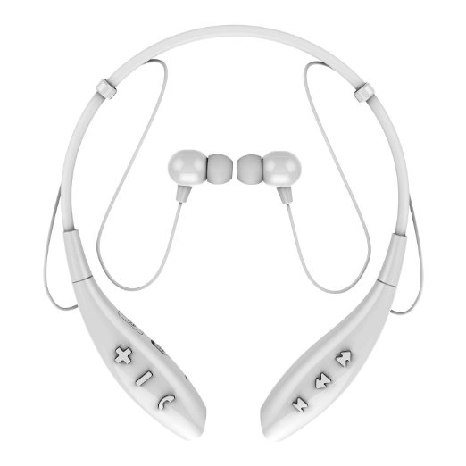 SoundPEATS Bluetooth Earbuds Stereo Sweatproof Wireless Sport Headphone with Mic (10 Hours Talk Time, Flexible Neckband Design, Bluetooth 4.1, Noise Cancelling) Q800 - White