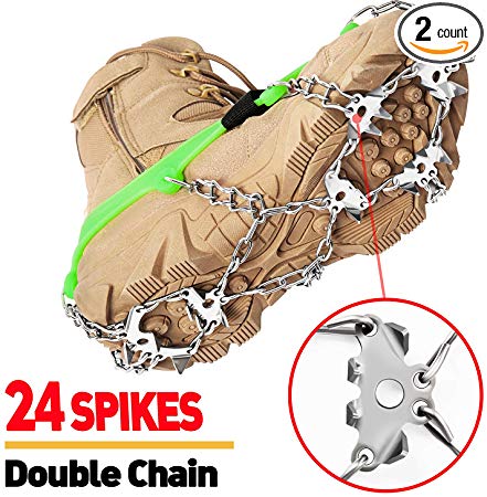 EnergeticSky 24 Spikes Crampons Ice Cleats Traction Snow Grips for Boots Shoes,Anti-Slip Stainless Steel Spikes,Microspikes for Hiking Fishing Walking Climbing Jogging Mountaineering.