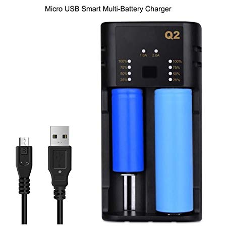 Micro USB Fast Battery Charger,Max 2A Current 18650 Charger 18650 20700 21700 26650 AA AAA 18500 18350 10500 Rechargeable Lithium Liion Nimh Nicd Battery