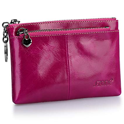 S-ZONE Women Genuine Leather Triple Zipper Small Wallet Change Coin Purse Holder