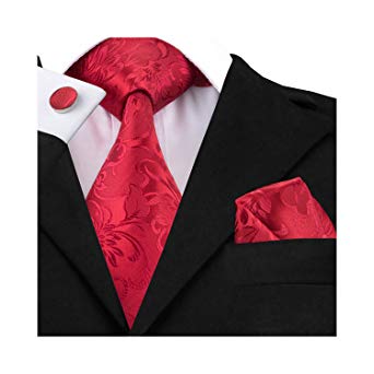 Barry.Wang Flower Ties for Men Handkerchief Cufflinks Set Wedding Necktie