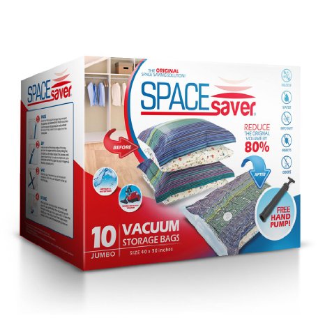 SpaceSaver Premium Space Saver Vacuum Storage Bags, "Lifetime Replacement Guarantee", Works With Any Vacuum Cleaner, 80% More Storage Space! FREE Hand-Pump for Travel!