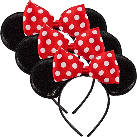 Disney Junior (3 Pack) Licensed Disney Minnie Mouse Headbands Cute Sparkle Ears Bow Costume Accessory