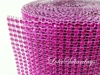 LolaSaturdays 4.5"x 30FT Diamond Rhinestone Ribbon Wrap Roll- Cake and party decoration Fuchsia Pink