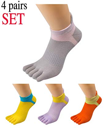 Women's Low Cut Toe Socks 5 Finger No Show Cotton Mesh Wicking Athletic 4 Pack