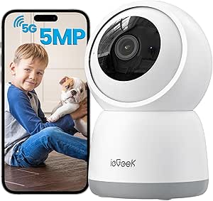 ieGeek 5MP Camera Surveillance WiFi Interieur 360° - 2.4G/5GHz Camera Interieur WiFi, PTZ Détection Mouvement Audio Bidirectionnel Alexa pour Animaux/Bébés