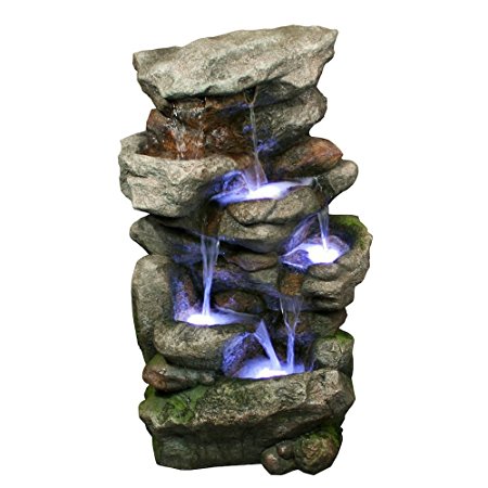 Bear Creek Waterfall Fountain: Towering Rock Outdoor Water Feature for Gardens & Patios. Hand-crafted Weather Resistant Resin. LED Lights & Pump Included.