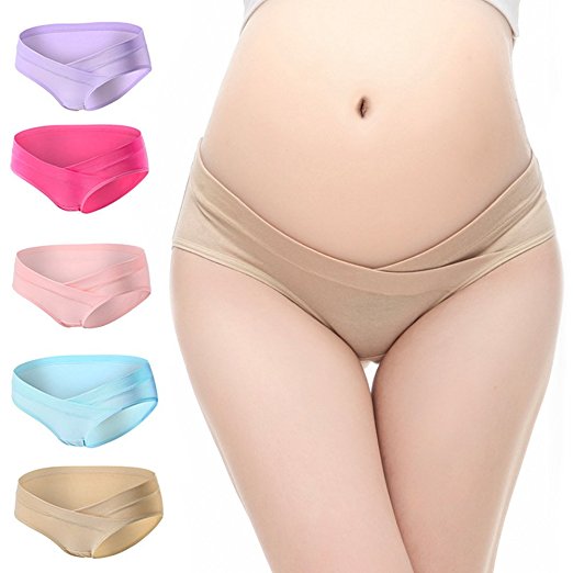 Muledy 5-Pack Women's Low Waist Maternity Briefs Under The Pump Belly Support Cotton Panties