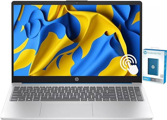 HP 2023 Newest 15.6" Touchscreen Laptop with Backlit Keyboard, 8GB DDR5 5200MHz Memory, 1TB PCIe SSD, AMD Athlon Gold 7220U Dual-core Processor, Windows 11 Home, w P500 250GB External SSD