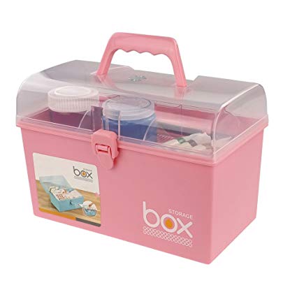 Pekky Plastic Small Handle Storage Box for Art Craft and Cosmetic (Pink)
