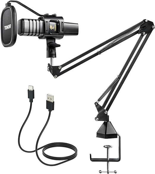 TONOR USB Microphone Kit, PC Podcast Recording Cardioid Condenser Computer Mic Set for Gaming, Streaming, Singing, Voice Over, YouTube, Studio Mic Bundle with Adjustable Arm Stand, TC30