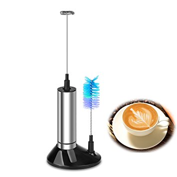 Stainless Steel Milk Frother Handheld Battery-operated Electric Foam Maker with Stand Brush for Coffee, Latte, Cappuccino, Hot Chocolate, Durable Drink Mixer, Whisk Eggs