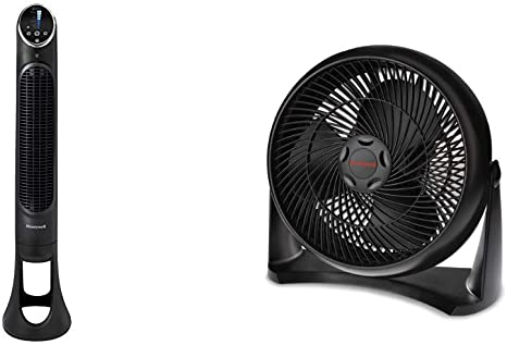 Honeywell QuietSet Whole Room Tower Fan-Black, HYF290B, Black, Black & HT-908 Turbo Force Room Air Circulator Fan Black 15 Inch