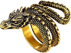 U7 Men's Animal Rings Stainless Steel Punk Rock Biker Gift Dragon/Tiger Head Ring, Gold/Silver/Black Color