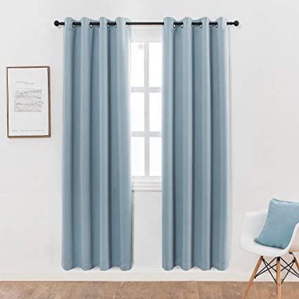 MANGATA CASA Bedroom Blackout Curtains Grommet 2 Panels,Thermal Window Curtain Panel for Living Room Darkening Drapes(Light-Blue 52x63Inch)